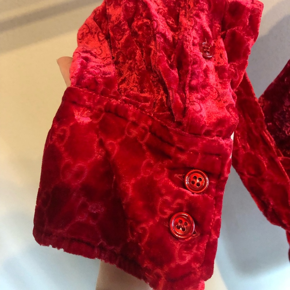 Gucci Red Devoré-Velvet Oversized Women’s Button Down Blouse - Picture 7 of 7